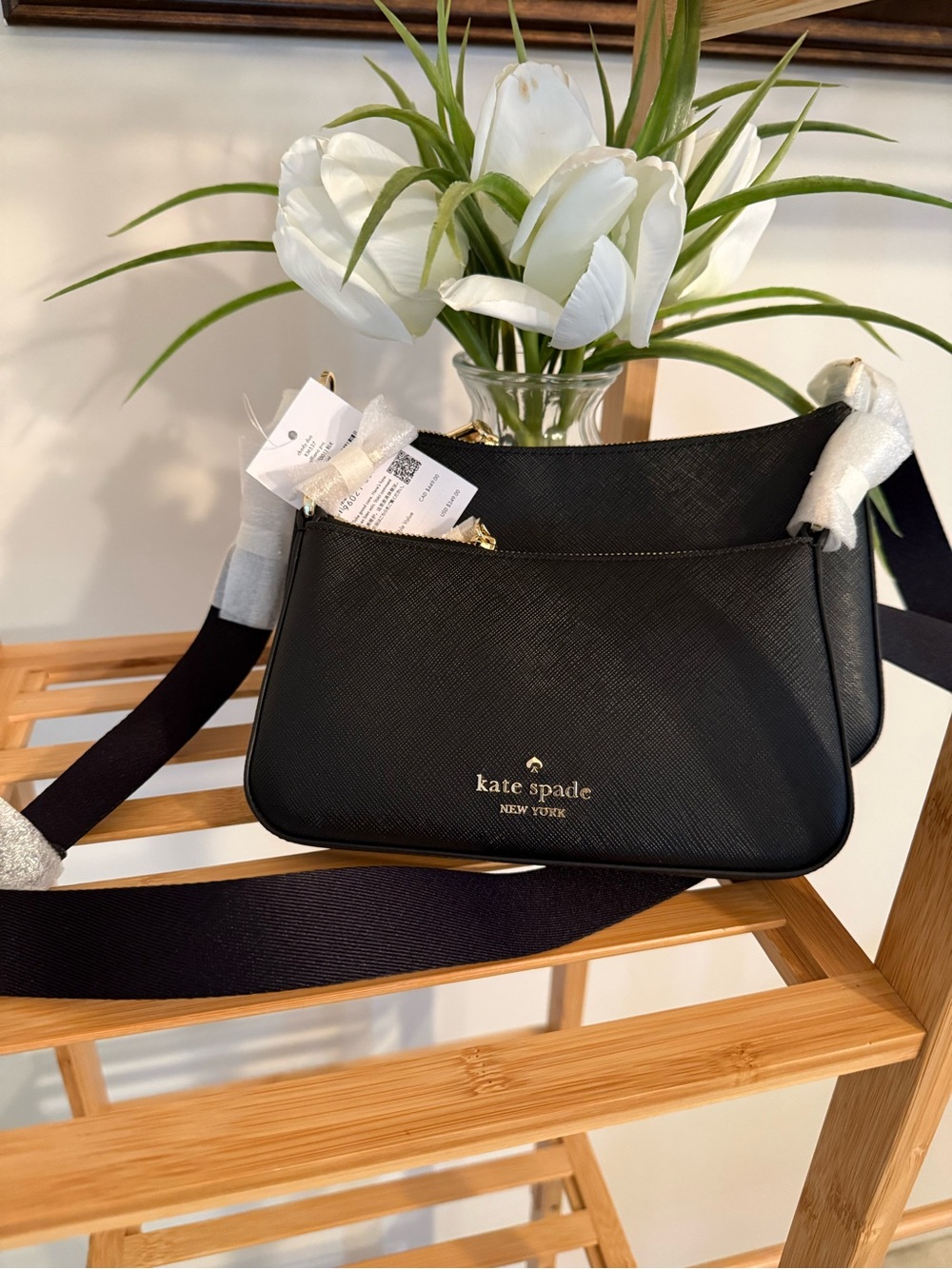 kate spade Black Saffiano Crossbody with Gold Logo